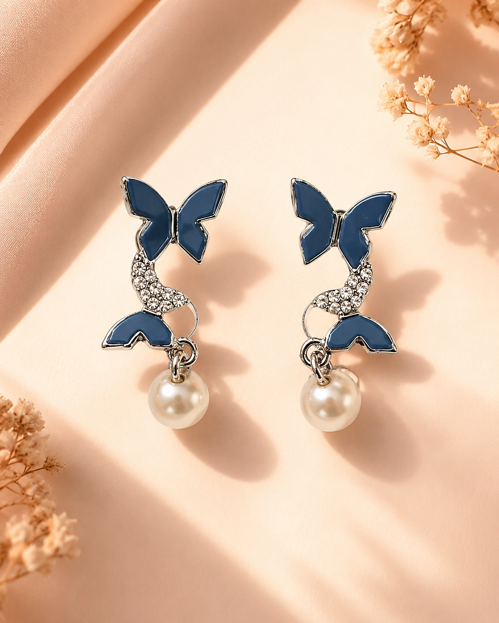 Thumbnail: Blue Butterfly Pearl Earrings