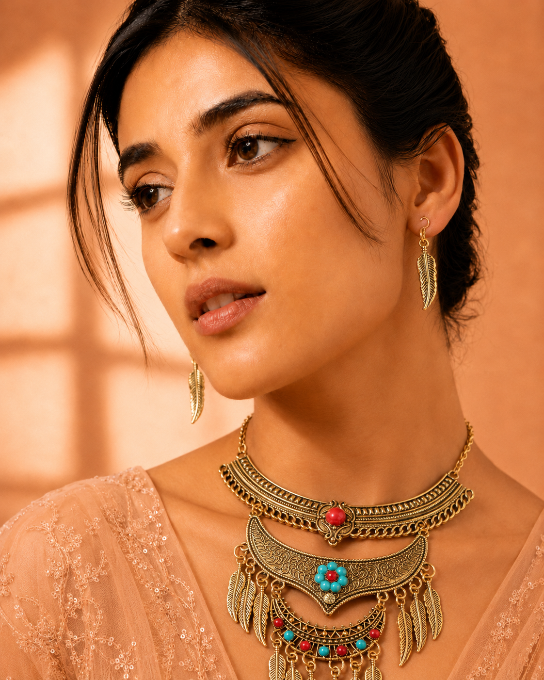 Boho Leaf Necklace Set