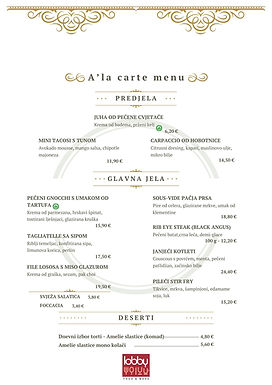 A'la carte menu 2026