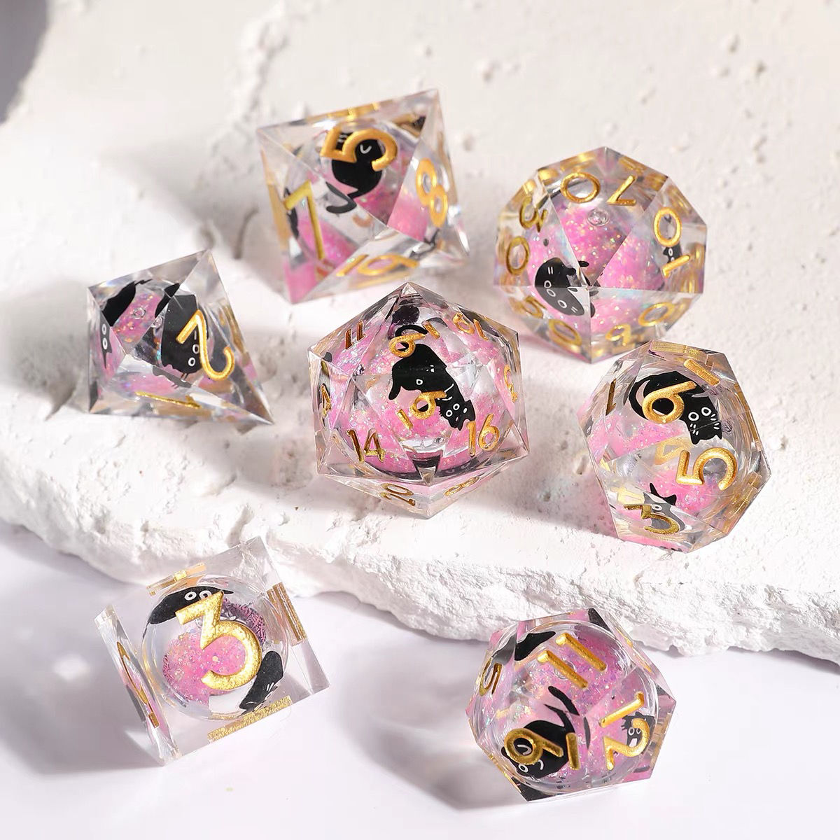 Cat liquid core DND 7-Dice Set