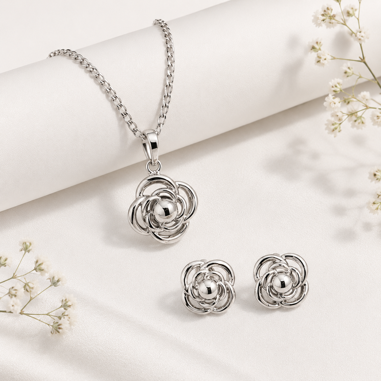 Floral platinum finish set