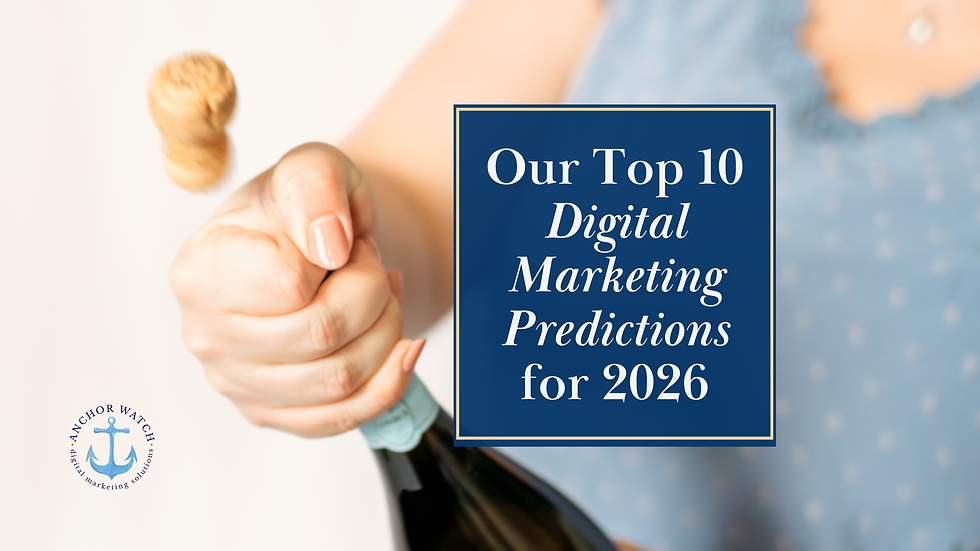 A hand is seen popping a champagne bottle with a text box in front: Our top 10 digital marketing predictions for 2026