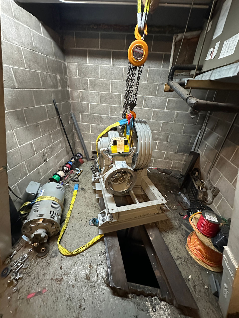 Before and after commercial elevator modernization by Prime Elevator Corp in Houston, Texas.”