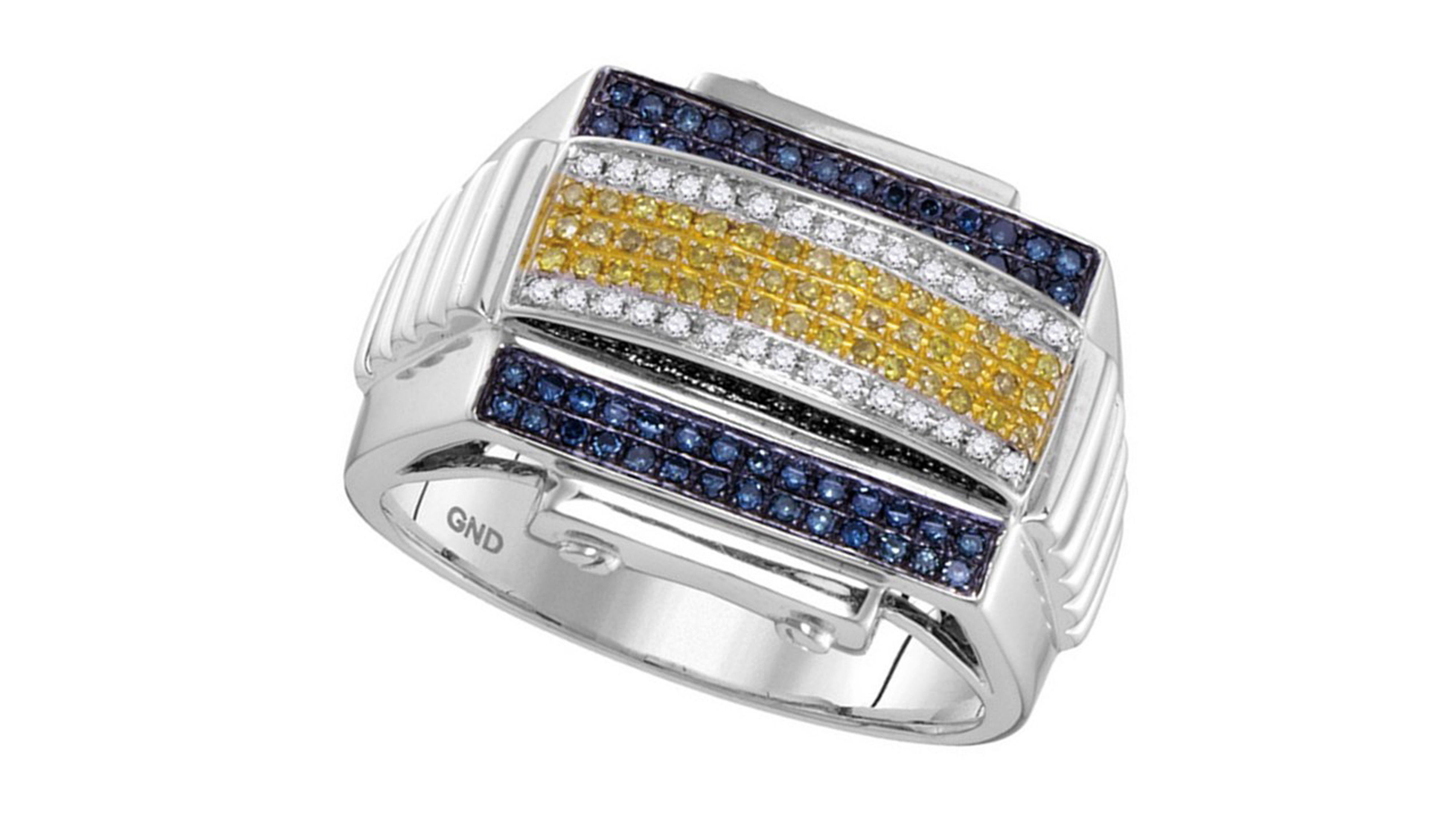 10K White Gold 5/8 CTW Micro Pave Blue Diamond Ring