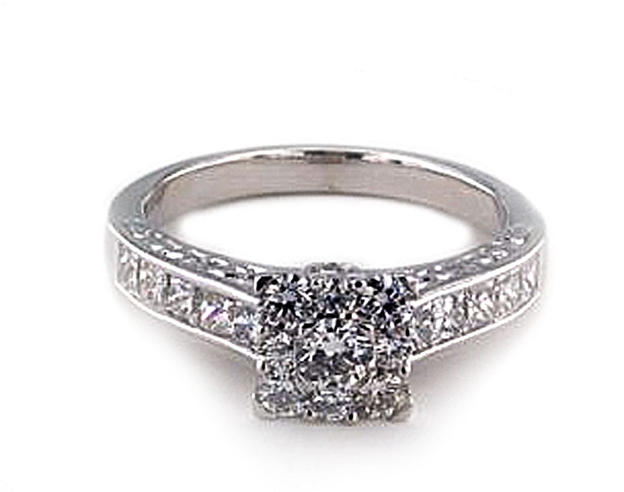 14K Gold 2 CTW Princess Cut Diamond Halo Ring