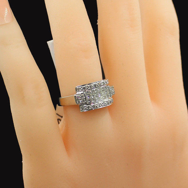 Thumbnail: 14K White Gold 1.00 CTW Princess & Round Diamond Ring, 5.24 Grams