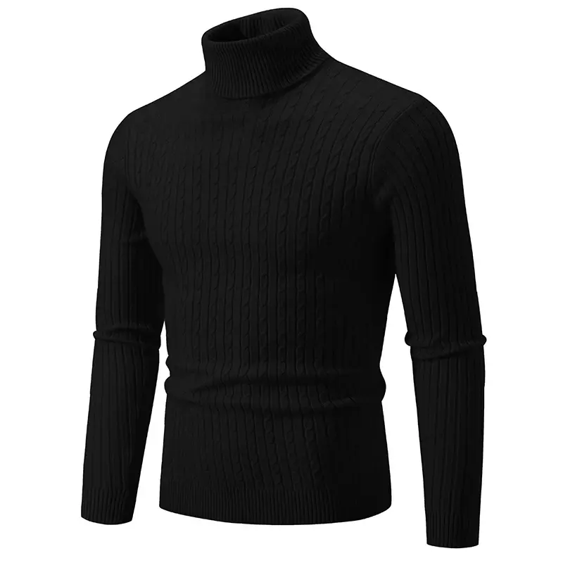 Thumbnail: New Men's High Neck Sweater Solid Color Pullover Knitted Warm Casual Turtleneck