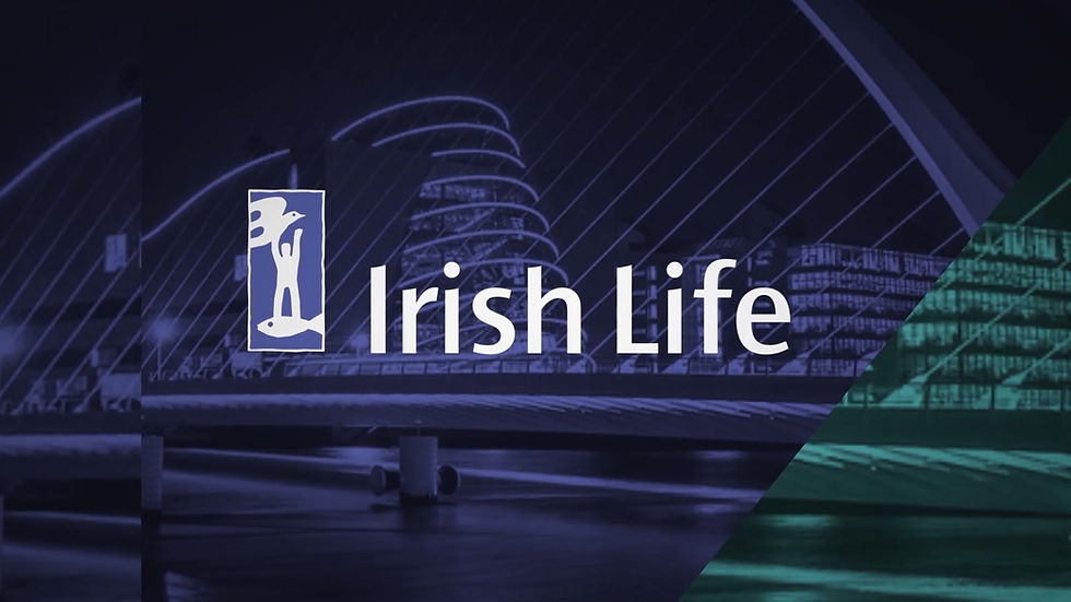 A graphic still of the Irish life logo against a dark purple background