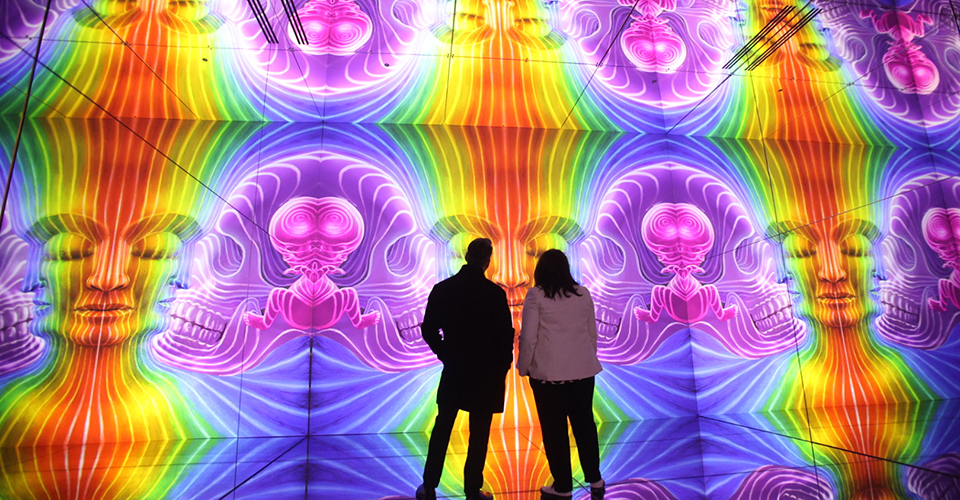 2 viewers at illusionaries "Entheon" exhibition in london