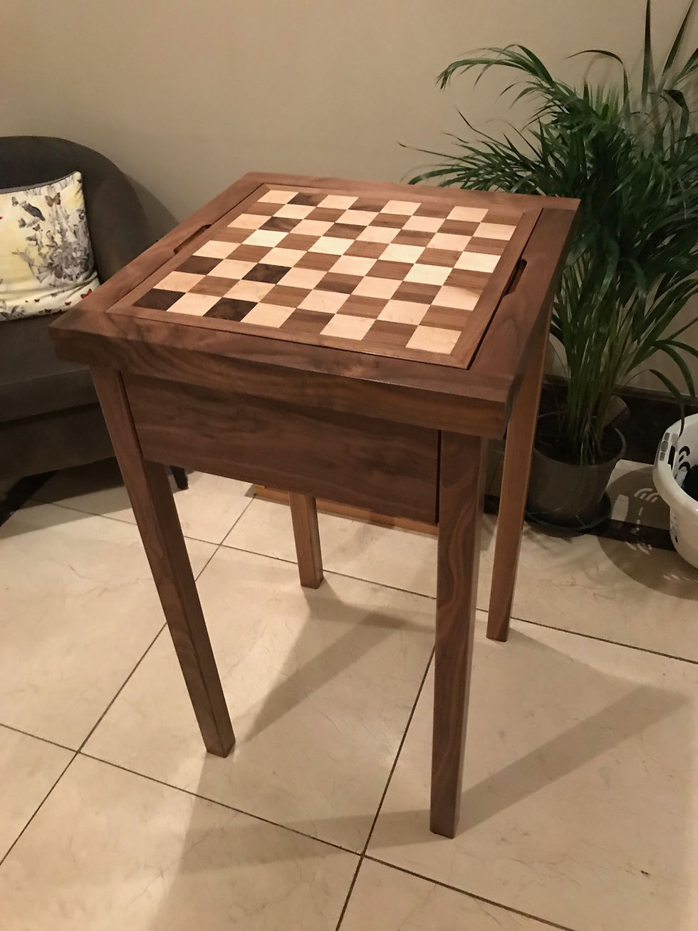 Thumbnail: solid American Walnut and Maple reversible chess table