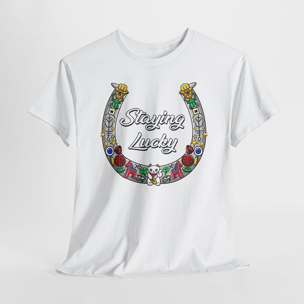 Thumbnail: Staying Lucky - Various lucky symbols - Unisex Heavy Cotton Tee