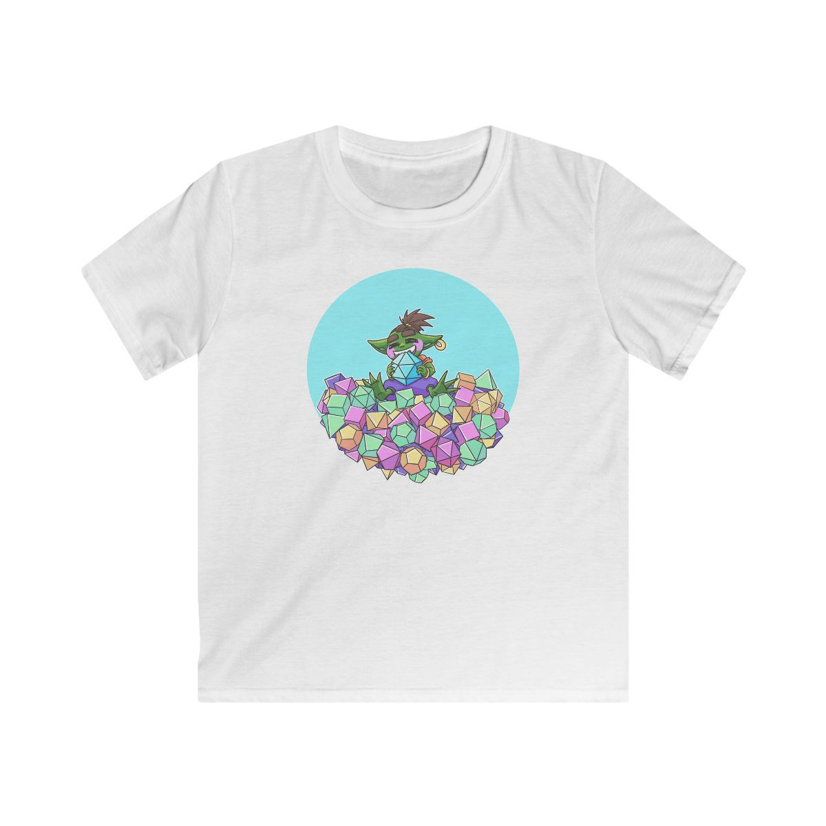 Dice Goblin - Geeky cute goblin with dice - Kids Softstyle Tee