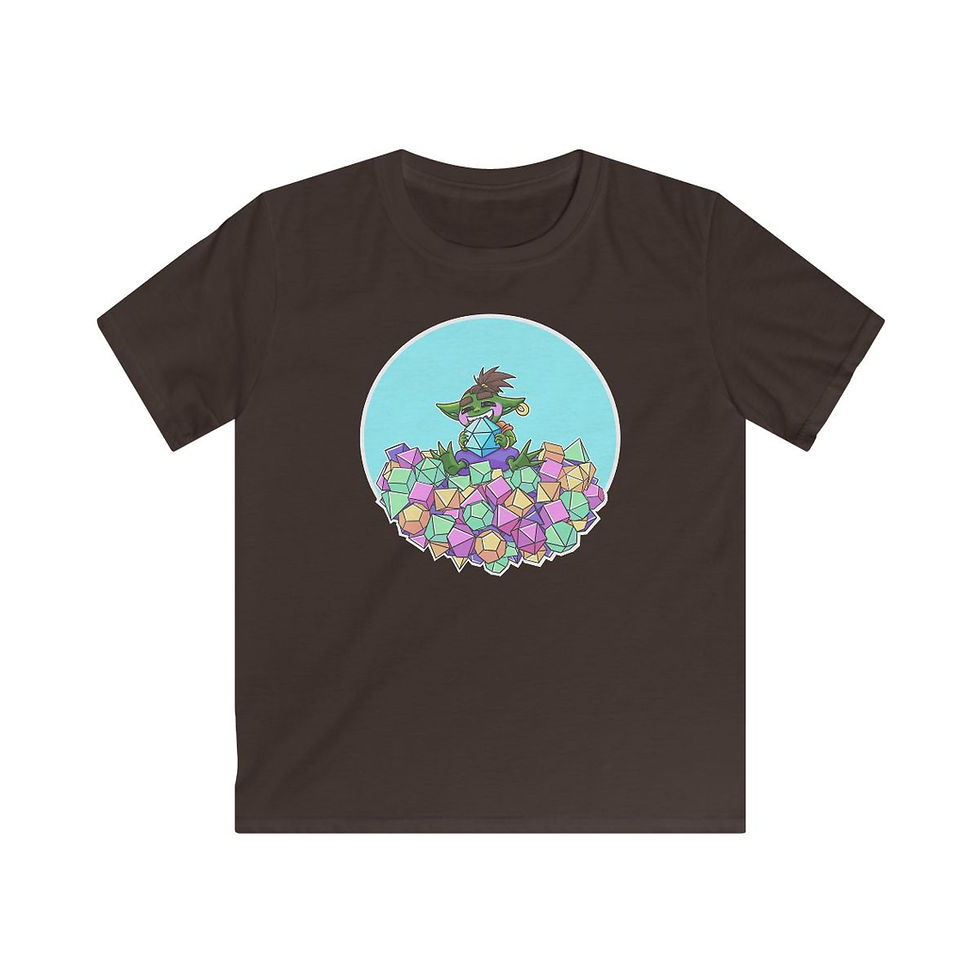 Thumbnail: Dice Goblin - Geeky cute goblin with dice - Kids Softstyle Tee