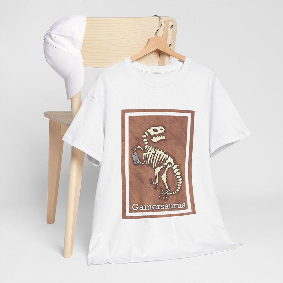Thumbnail: Gamersaurus - Dinosaur with retro gamer controller - Unisex Heavy Cotton Tee