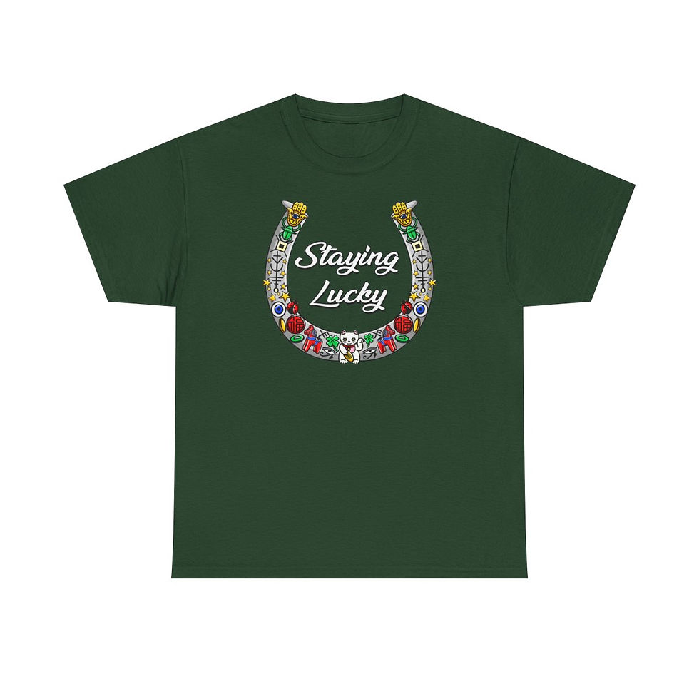 Thumbnail: Staying Lucky - Various lucky symbols - Unisex Heavy Cotton Tee