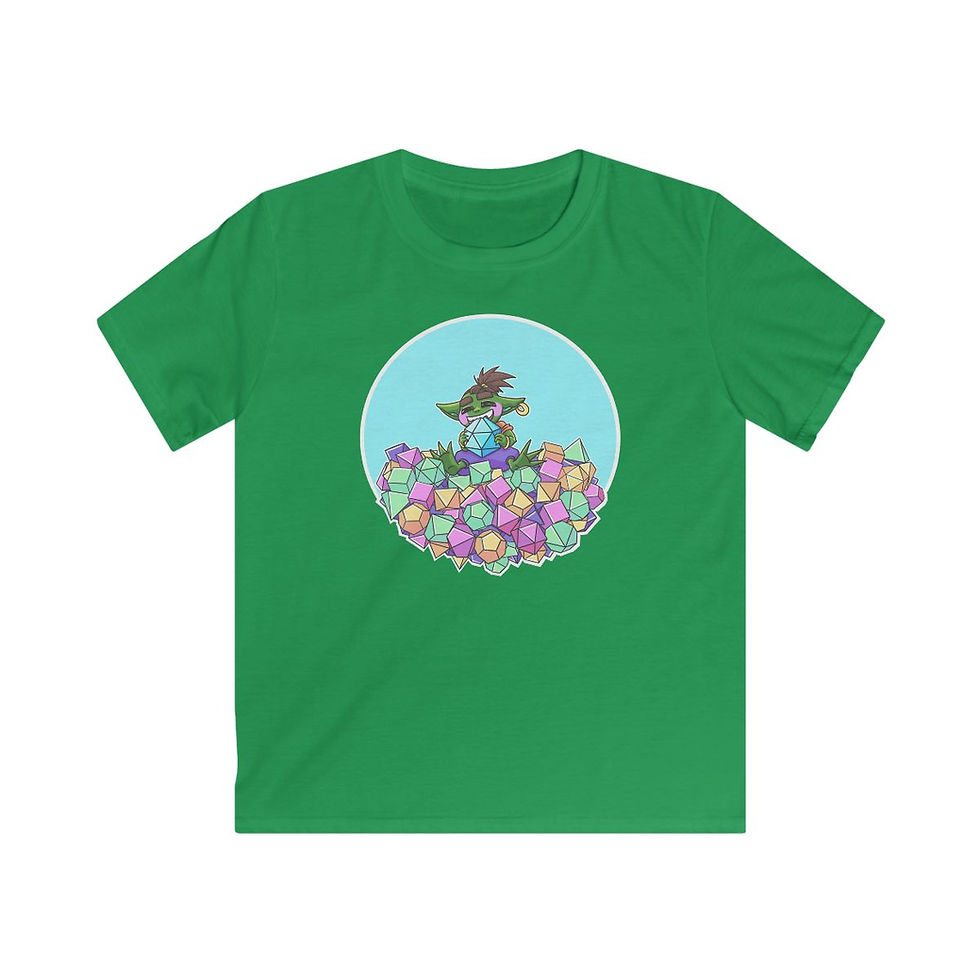 Thumbnail: Dice Goblin - Geeky cute goblin with dice - Kids Softstyle Tee
