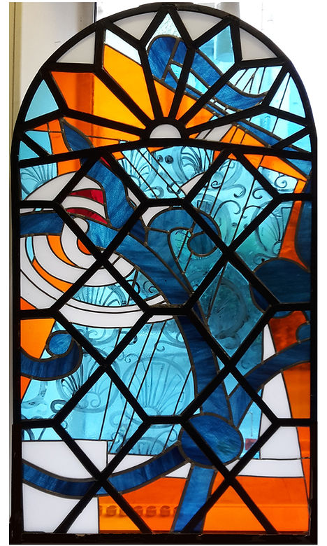 stained glass in iron frame