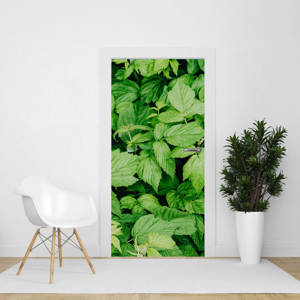 Green leaves vinyl sticker door wrap