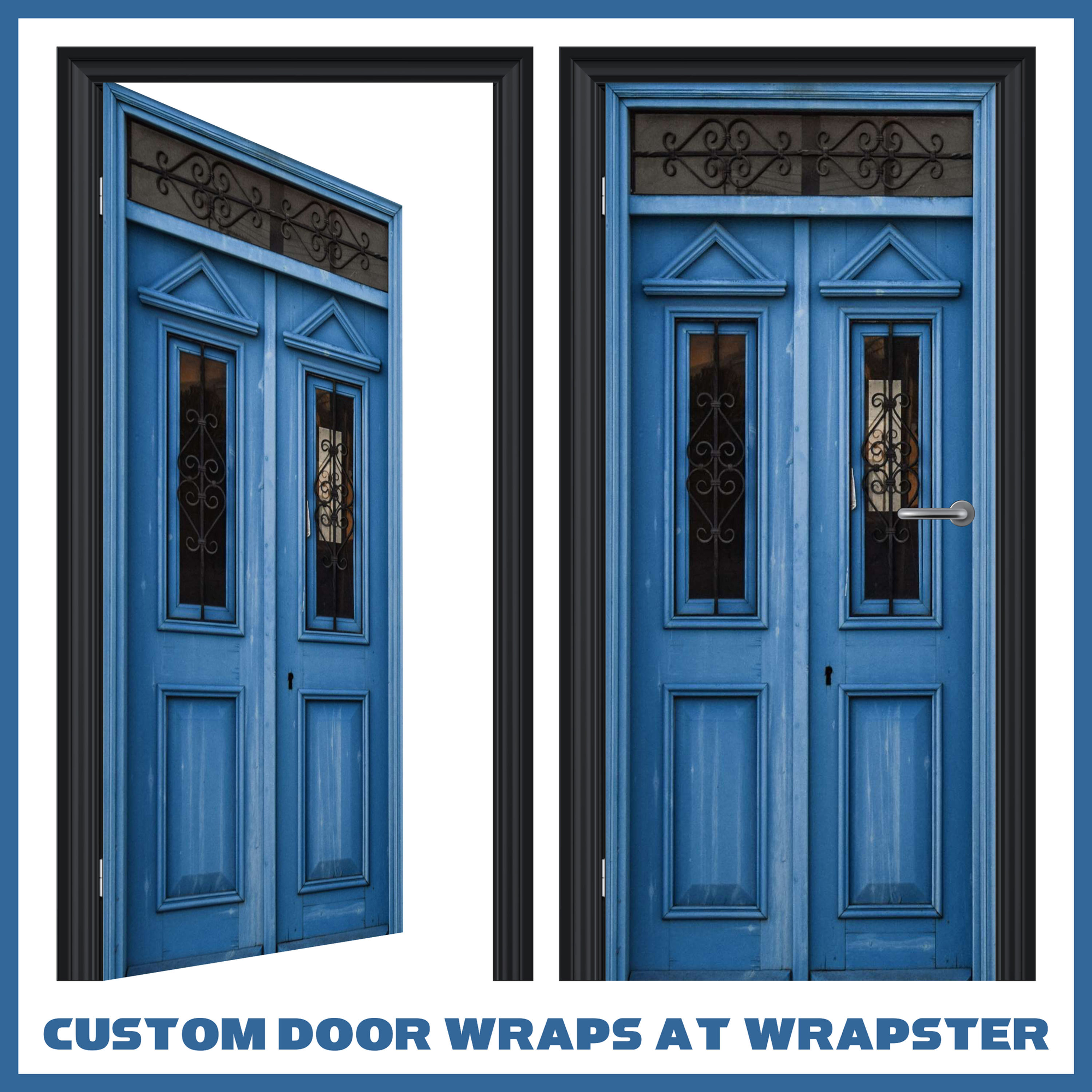Blue fake door vinyl sticker wrap