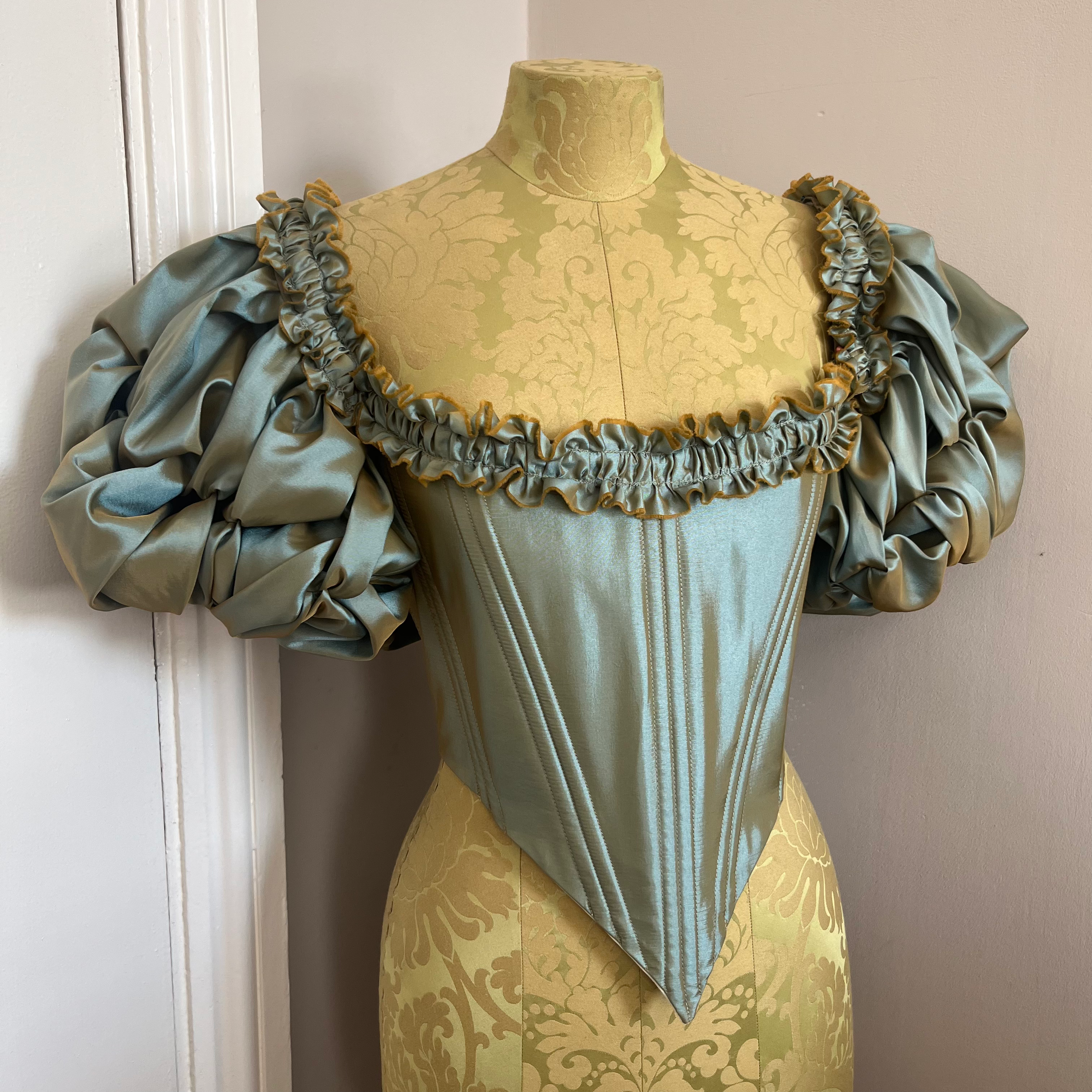 The Piper Corset in Eucalyptus Taffeta