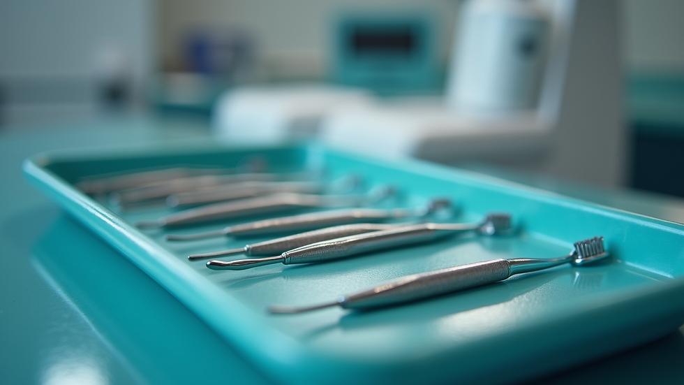 Close-up view of dental tools arranged neatly on a tray