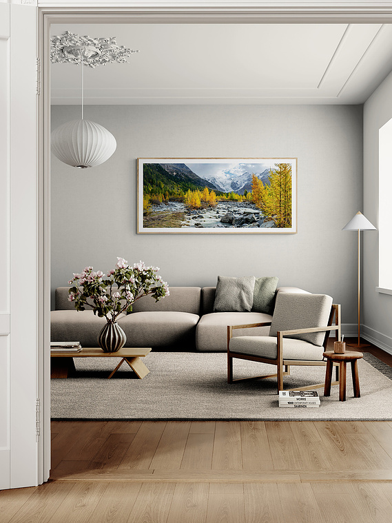 Fine-art work above a sofa