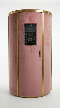 SleekSonics VB-1 professional vocal booth in English Rose fabric with gold hardware