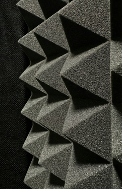 Interior of VB-1 sound isolation booth showing acoustic treatment