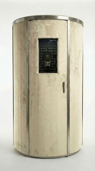 SleekSonics VB-1 professional vocal booth in Cream fabric with chrome hardware