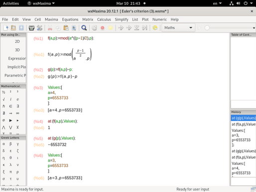 I was practicing wxMaxima for Euler’s criteria.