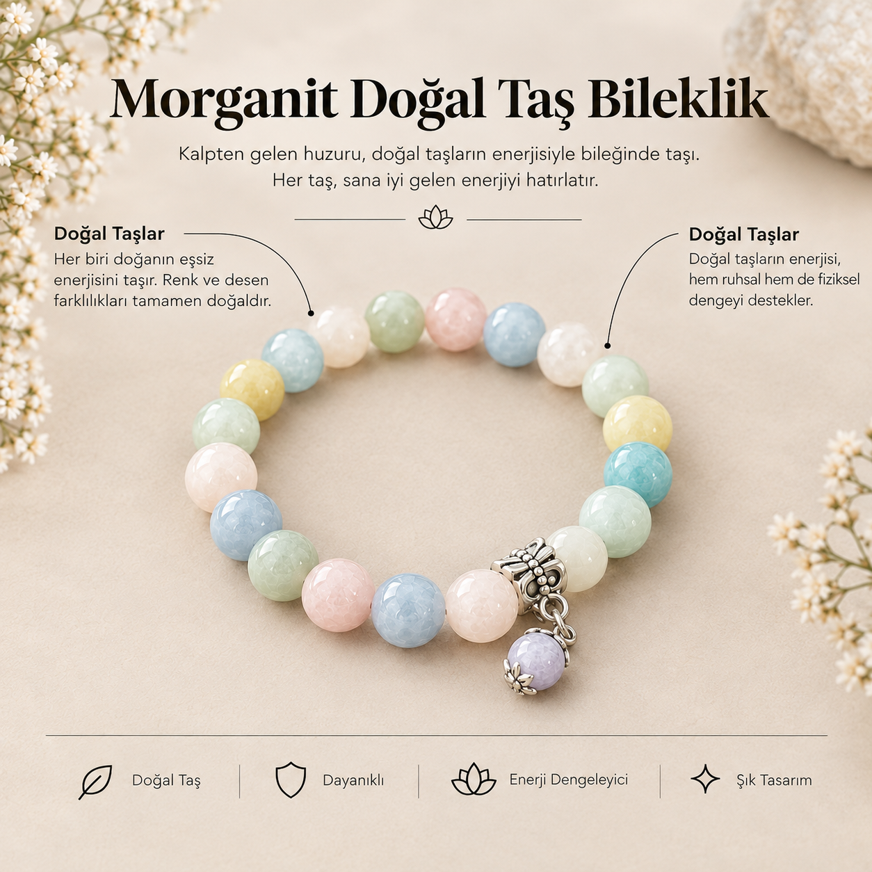 Morganit Taşlı Bileklik