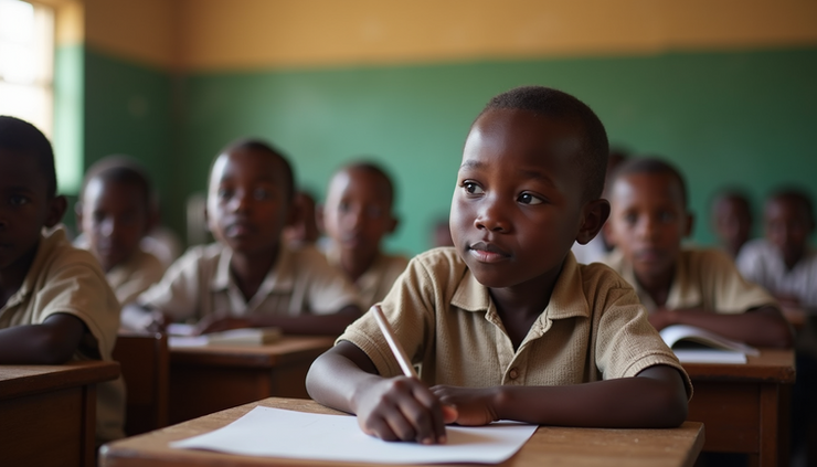 High angle view of a classroom session at Christ Foundation Orphanage Home in Kuje Abuja