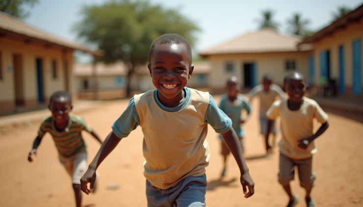 Eye-level view of a colorful playground at Christ Foundation Orphanage Home in Kuje Abuja