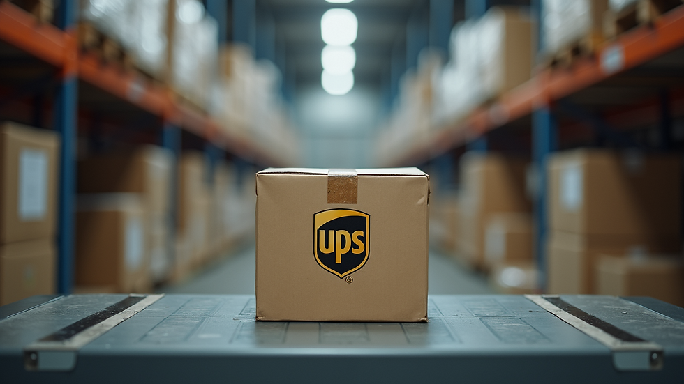 Close-up view of a UPS package being scanned at a sorting facility