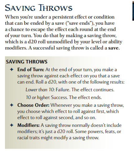 D&D 4e's saving throw rules.