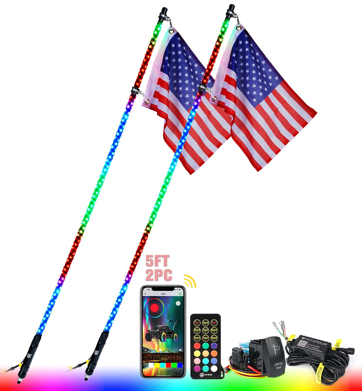 Antena Luz Estrobo Espiral Xprite 5 Pies con bluetooth 2 Piezas