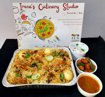 hyderabadi chicken biryani, hyderabad cuisine, mugalai cuisine, chicken biryani, dum biryani, biryani combo, chicken 65, boiled egg, sherva, raita, exclusive cuisine, irene's culinary studio, ics