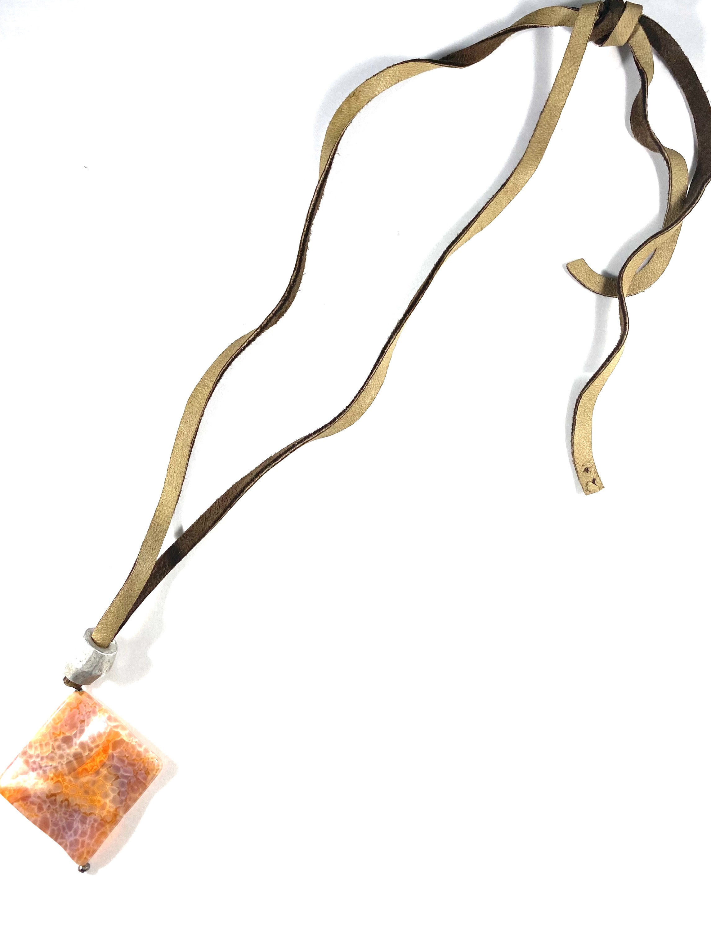Orange Agate Stone Pendant Necklace