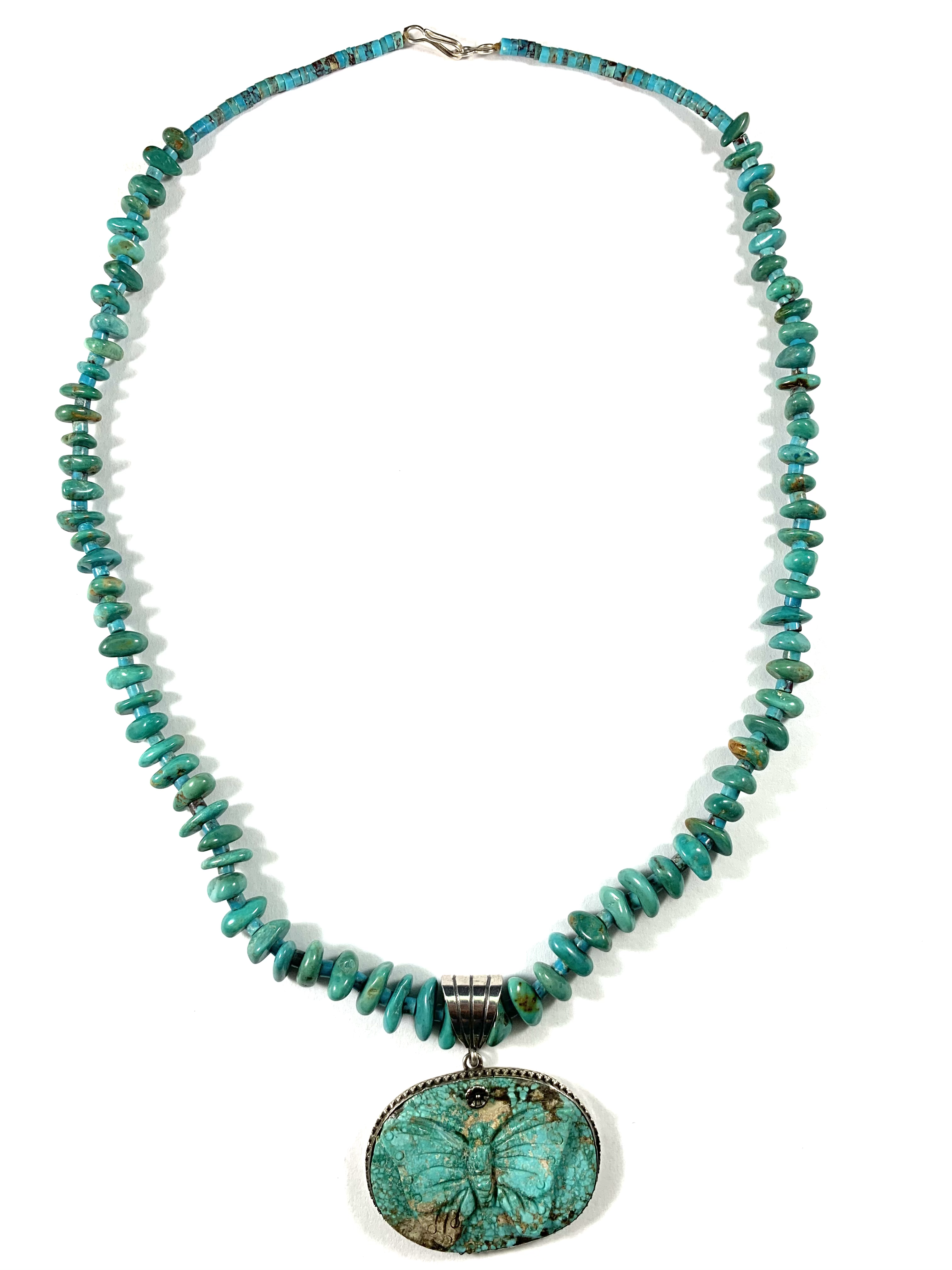 Sterling Turquoise Carved Butterfly Necklace