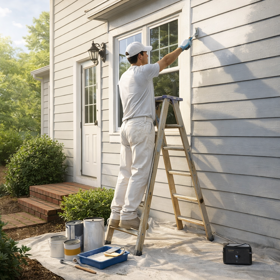 Painter doing exterior work in spring
