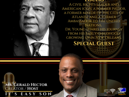 Gerald Hector welcomes Ambassador Andrew Young to "It's Easy Son"