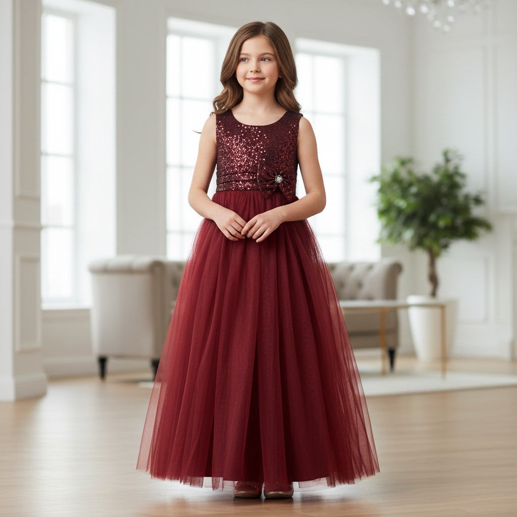 Elegantes Mädchen Festkleid Magic Princess in Bordeaux mit voluminösem Tüllrock