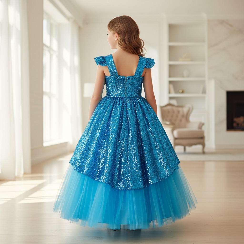 Türkisfarbenes Kinderkleid Princess Deluxe mit Paillettenoberteil und Tüllrock für festliche Anlässe