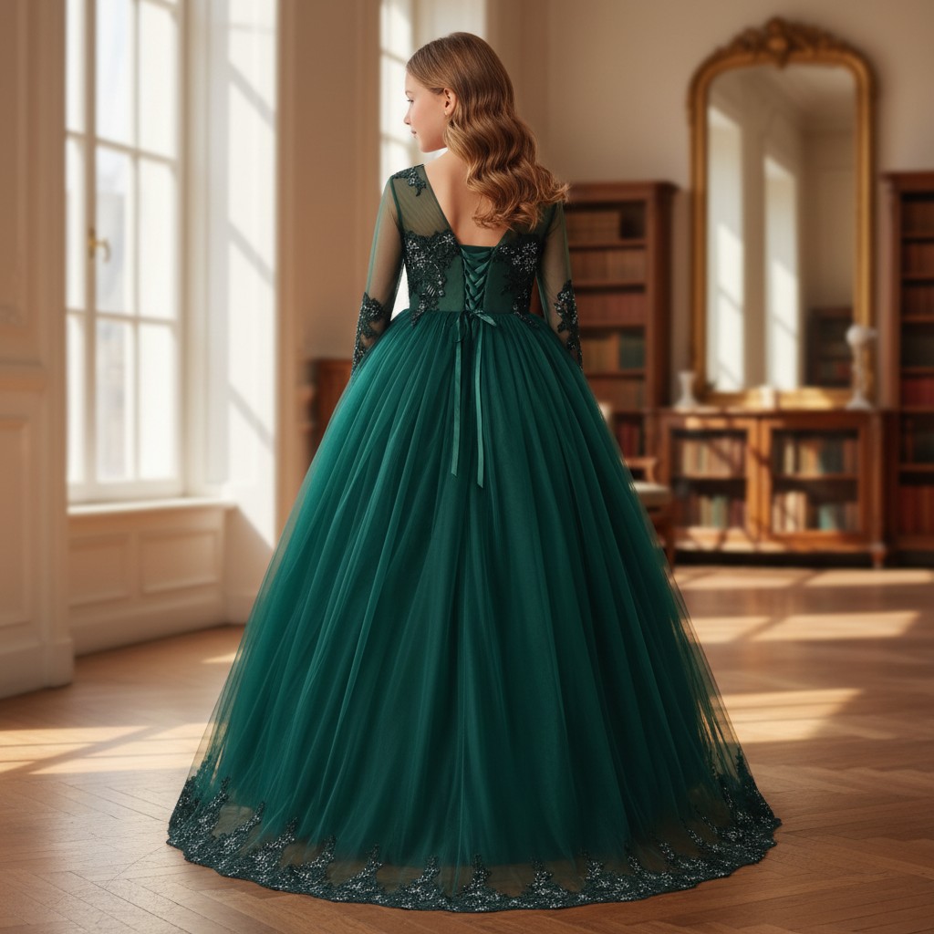 Glanz Nayla Kinderkleid Grün – Elegantes Mädchen Festkleid | Jasmina Boutique Graz