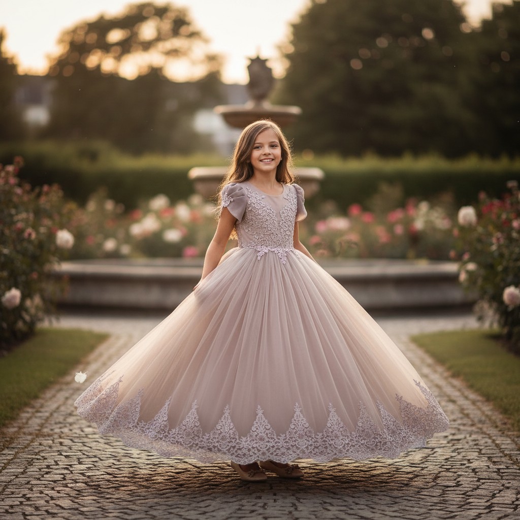 Elegantes Mädchen Festkleid Royal Elegance in Flieder mit Prinzessinnen-Silhouette