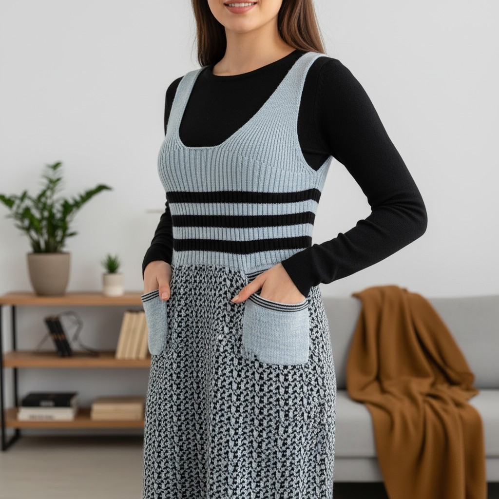 Modernes Strickkleid im Layering-Style – bequem, stilvoll und perfekt für den Alltag.