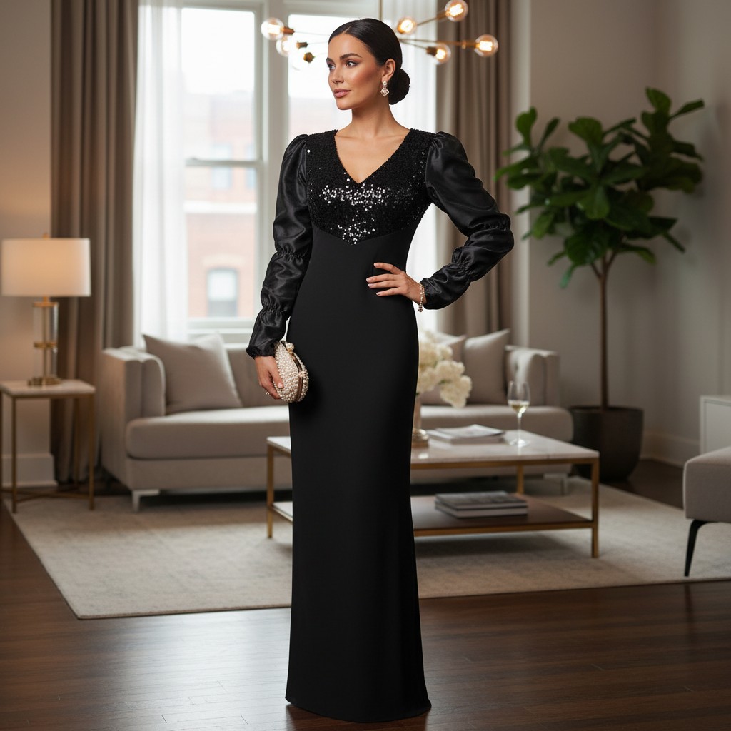 Sienna Abendkleid schwarz elegant mit Glitzer und Ärmeln