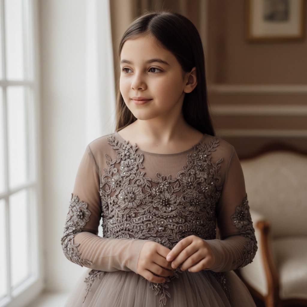 Festliches Kinderkleid Glanz Nayla lila mit Spitze und voluminösem Tüllrock