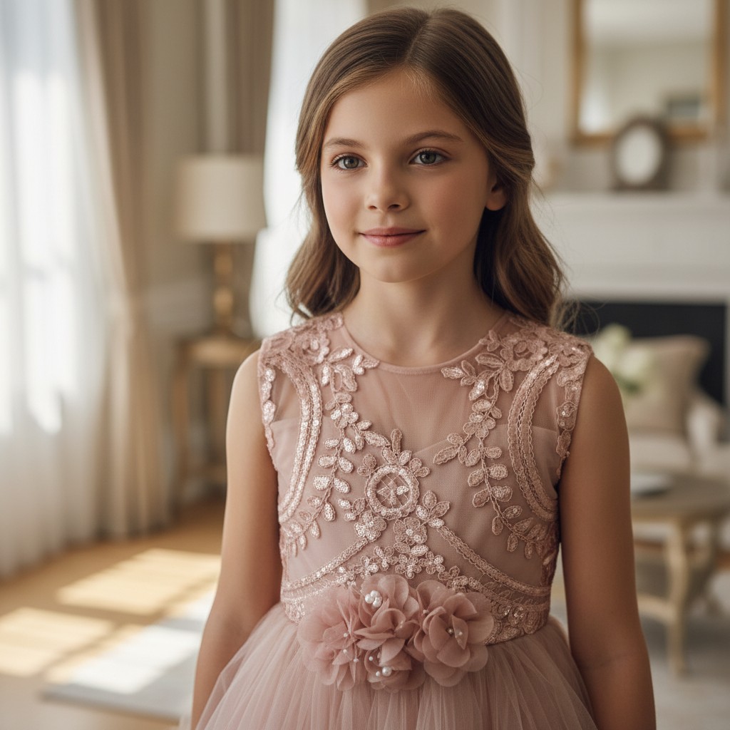 Festliches Kinderkleid Star Dream rosé mit Rüschen und Spitze für besondere Anlässe