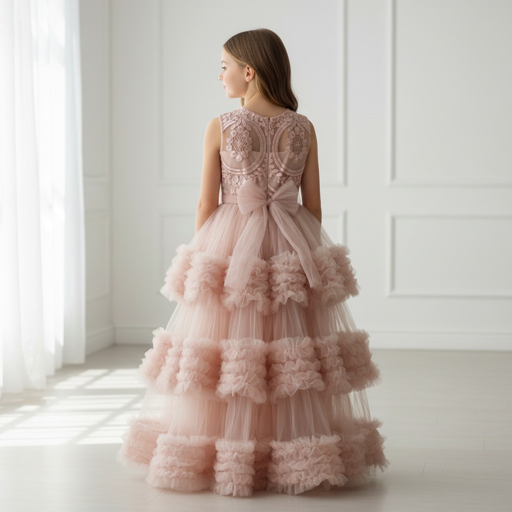 Elegantes Mädchen Festkleid Star Dream in Rosé mit voluminösem Tüllrock